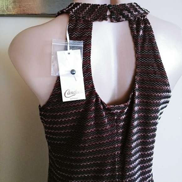 CANDIE'S BROWN BURNOUT VELVET HALTER SHIFT DRESS - Picture 5 of 5